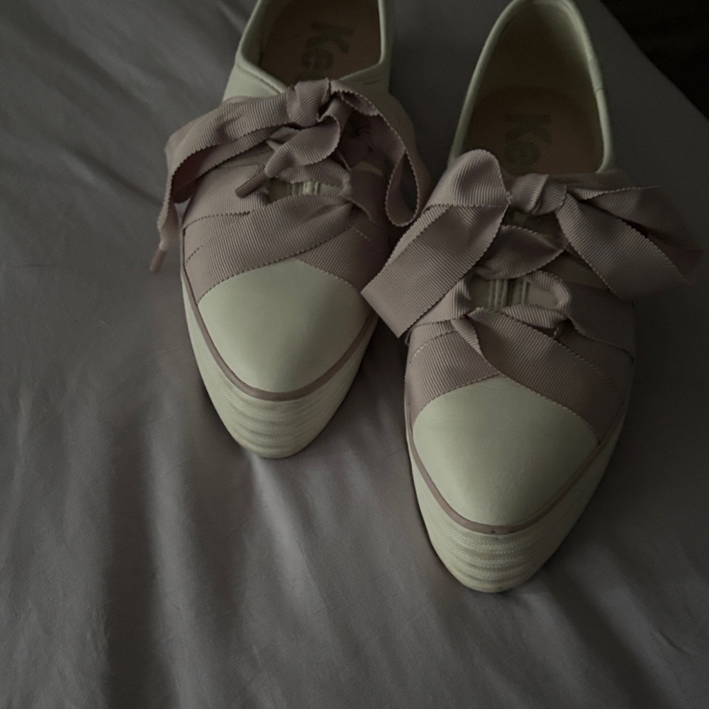 Keds Ribbon Lace Platform Sneakers in Mauve and Cream